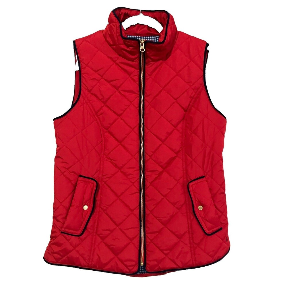 Crown & Ivy Red Puffer Icon Vest Medium Preppy Gold Zipper Pockets New